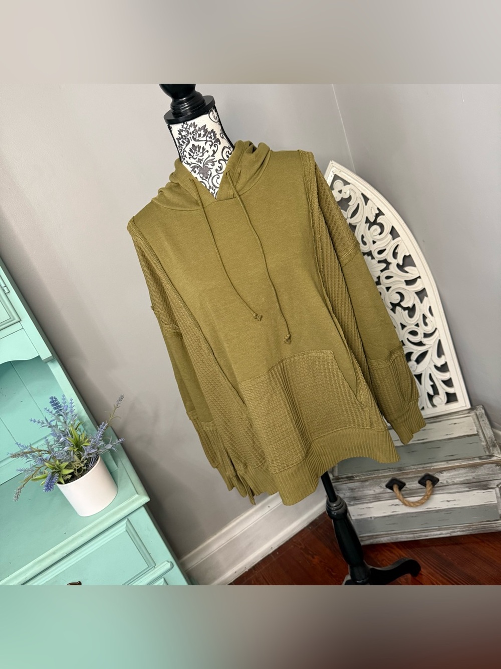 Time and Tru Waffle Knit Pullover Hoodie Size XXL NWOT Boho Loungewear